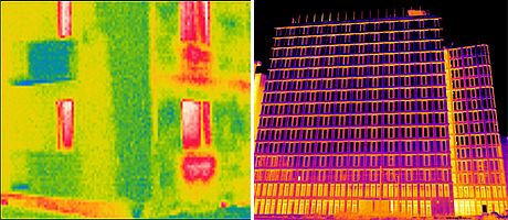 Porównanie termogramów elewacji budynku w rozdzielczości 160x120 i 1280x960 pikseli